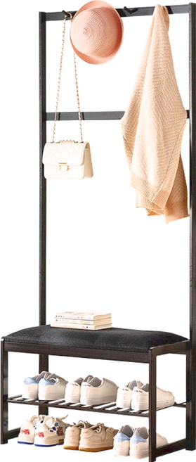 HAPPY LiFE 楠竹多功能衣帽架換鞋凳 73 x 33 x 14cm 5.75kg 1個, 黑色