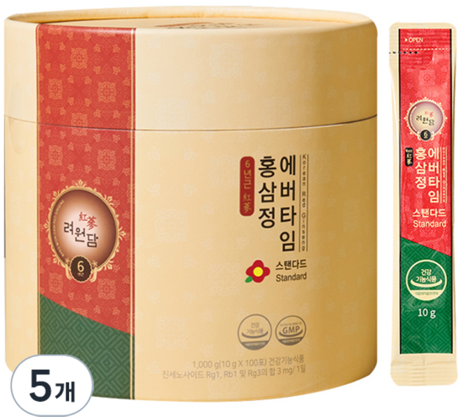려원담 6년근 홍삼정 에버타임 스탠다드 스틱, 1kg, 5개