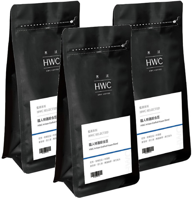 HWC 黑沃咖啡 職人特選綜合豆 1磅, 3包, 咖啡豆(無研磨), 454g