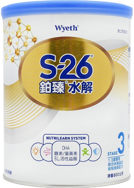 Wyeth 惠氏 S-26 鉑臻水解幼兒成長配方 3號, 800g, 1入, 1罐