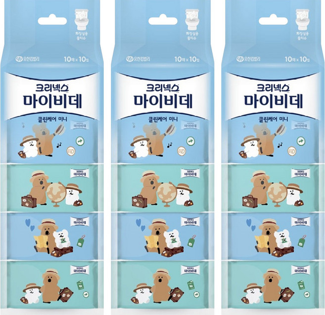 마이비데 클린케어 미니 화장실용 물티슈, 200g, 10매, 30개
