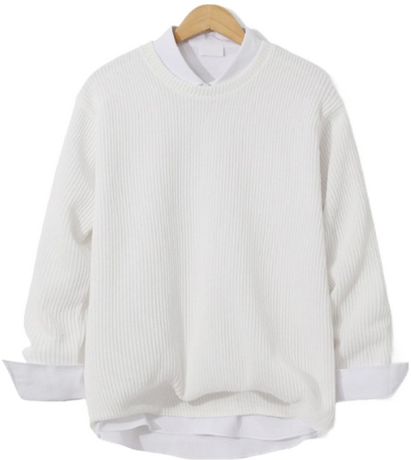 엠엔씨 남녀공용 빅사이즈 골지라운드 긴팔 티셔츠 MDIT049LW