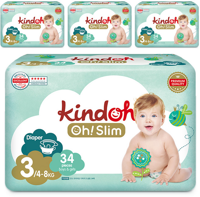 킨도 프리미엄 오슬림 밴드형 기저귀, 3단계, 136매