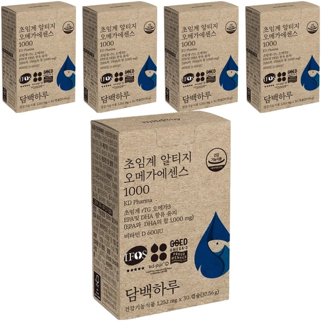 담백하루 정품 초임계 알티지 오메가에센스 1000, 30정, 5개 - 쿠팡