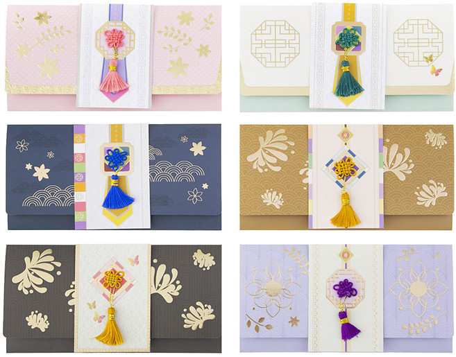 탐사 전통 노리개 편지 내장 금박 골드 명절 어버이날 용돈 봉투, 혼합색상, 1세트