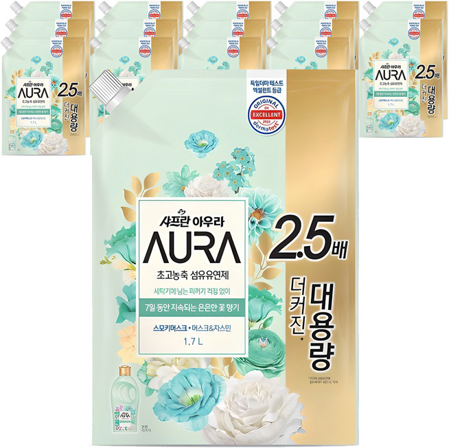 아우라 초고농축 섬유유연제 스모키머스크 리필, 1.7L, 15개