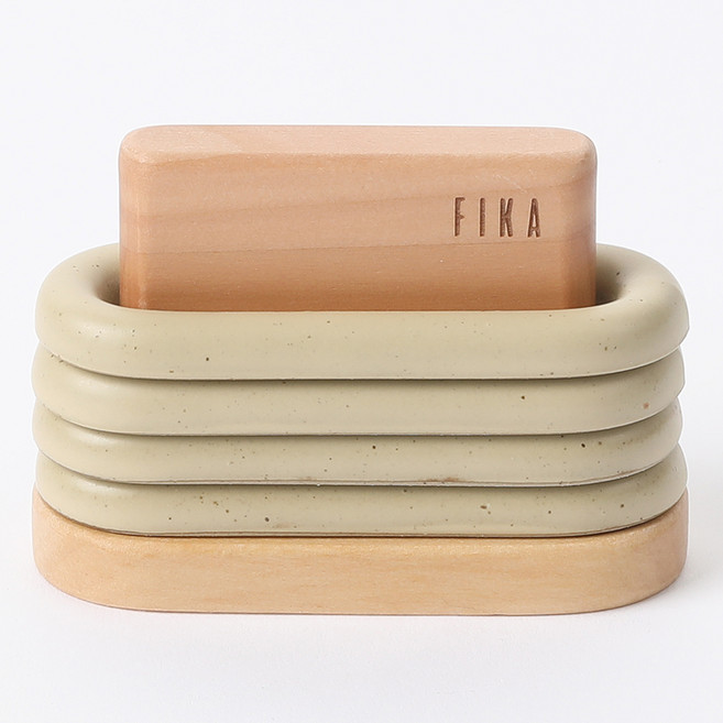 네오플램피카 도자기 세라믹 수저받침 4p + 우드 거치대 세트, 샌드베이지, 1세트