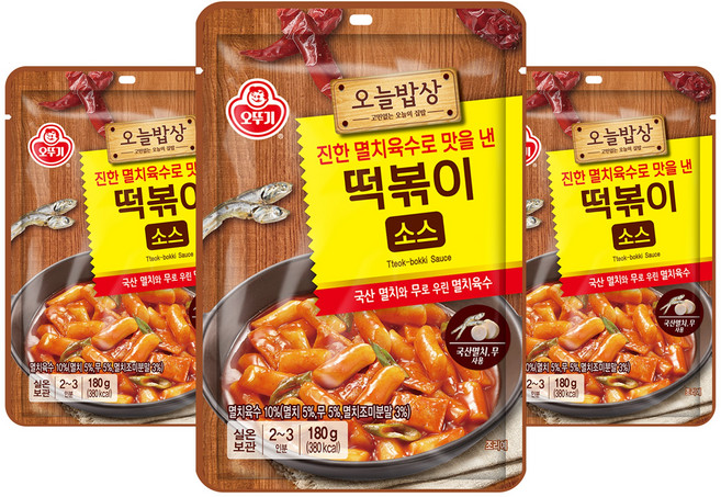 오뚜기 진한 멸치육수로 맛을 낸 떡볶이소스, 180g, 3개
