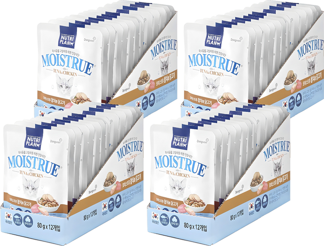 동원뉴트리플랜 고양이 모이스트루 습식 간식, 혼합맛(참치/닭고기), 80g, 48개