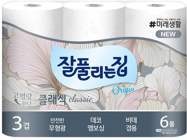 잘풀리는집 뉴 오리진 클래식 화장지, 1개, 6개입