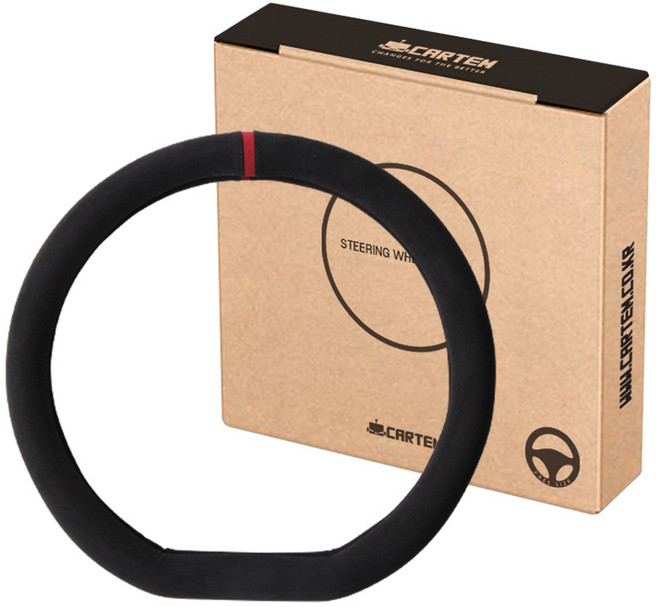 카템 베이직 샤무드 핸들커버 D컷형, 블랙 + 레드링