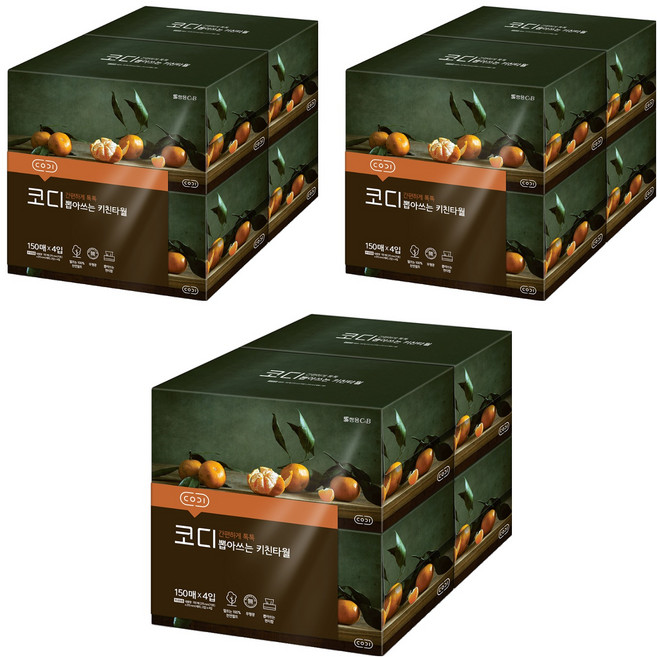 코디 뽑아쓰는 천연펄프 키친타월 150매, 150개입, 12개