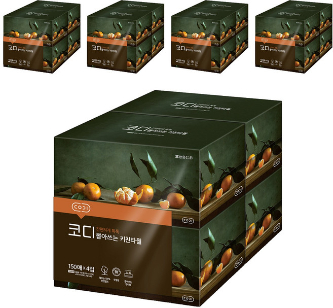 코디 뽑아쓰는 천연펄프 키친타월 150매, 150개입, 20개