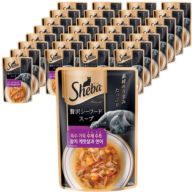 쉬바 1세 이상 고양이 수제 수프 간식, 혼합맛(참치게맛살/연어), 40g, 36개