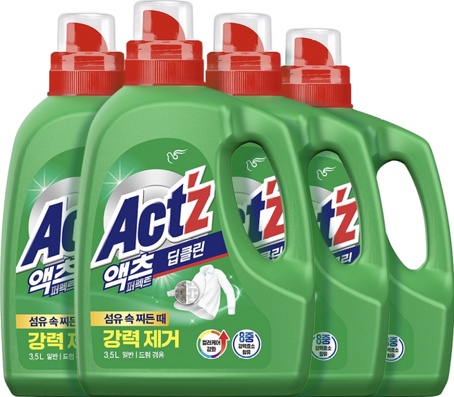 액츠 퍼펙트 딥클린 액상세제 본품, 3.5L, 4개