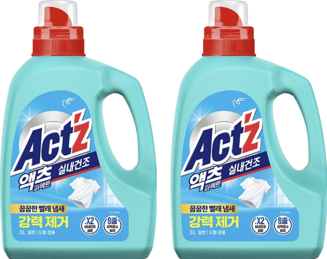 액츠 퍼펙트 실내건조 액상세제 본품, 3L, 2개