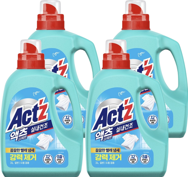 액츠 퍼펙트 실내건조 액상세제 본품, 3L, 4개