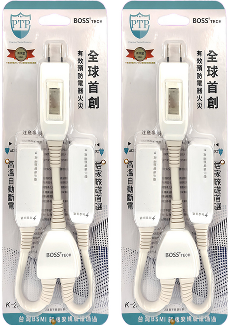 BOSS TECH 1開4插2P高溫斷電分接式延長線 K-20N, 36cm, 白色, 2個