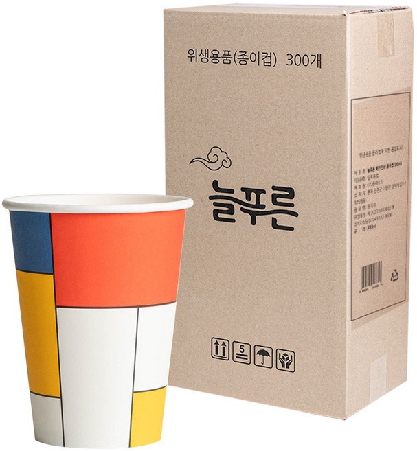 늘푸른 패턴 인쇄 종이컵 380ml, 1개, 300개입