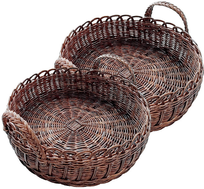 Rattan Shop 藤木圓形手把藤編籃 J083H, 棕色, 2個