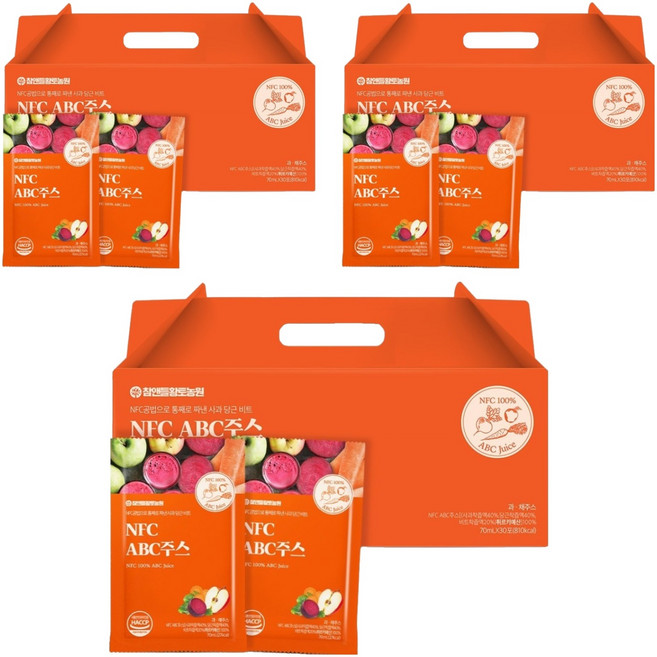 참앤들황토농원 NFC 착즙 ABC주스, 70ml, 90개