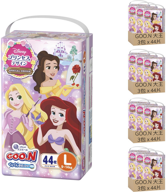 GOO.N 大王 日本境內版 迪士尼公主紙尿褲/尿布 9~14kg, L, 528片