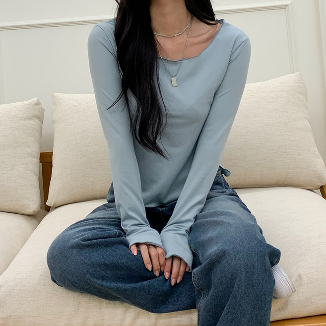 닷이프 여성용 슬림 트임 롱슬리브 티셔츠