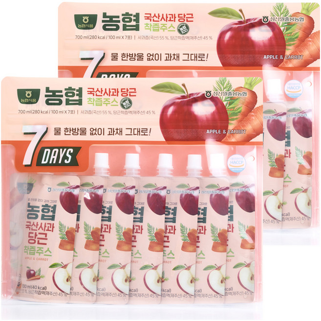 농협 국산 사과 당근 착즙주스, 100ml, 14개