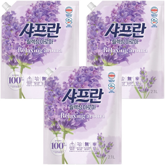 샤프란 섬유 유연제 릴렉싱 아로마 리필, 2.1L, 3개