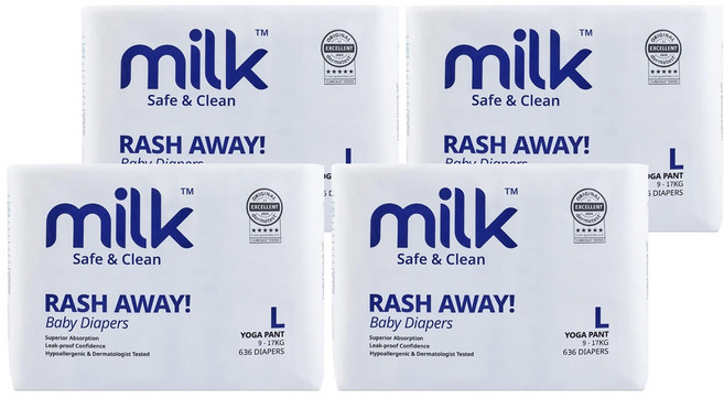 milk 鎖水芯牛奶尿布 褲型 9~17kg, 144片, L