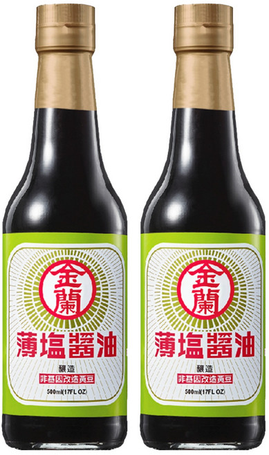 金蘭 薄鹽醬油 減鹽香馥 台灣製造, 500ml, 2瓶