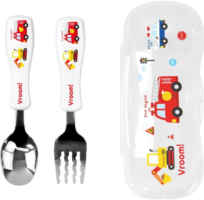 키친유 부릉부릉 꼬마 스텐 3종 세트, 혼합색상, 스푼 + 포크 + 케이스, 1세트