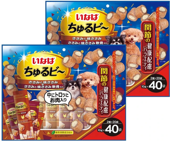 이나바 강아지 간식 츄르비 40P, 관절건강케어 버라이어티 (QDS-85), 400g, 2개 - 쿠팡