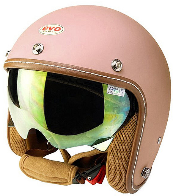 evo helmets 艾莉莎涼感系 內鏡復古騎士安全帽 附冰絲面罩, 杏桃粉