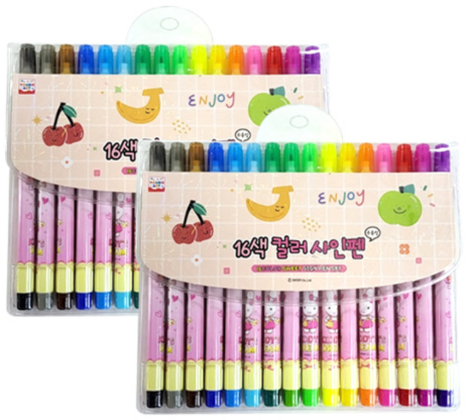 영아트 16색 컬러 사인펜 여아용, 혼합 색상, 32개