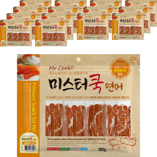 미스터쿡 강아지 스테이크 건조간식, 연어, 160g, 15개