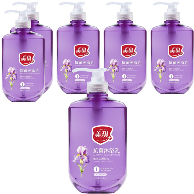 美琪 抗菌沐浴乳 鳶尾花與巴特梨, 680ml, 6瓶
