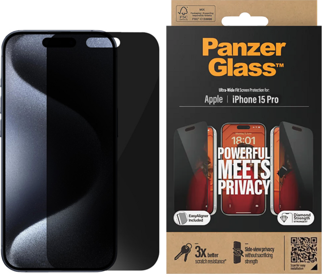 PanzerGlass 2.5D 手機保護貼 for iPhone 15 Pro 9H 鋼化玻璃 防窺