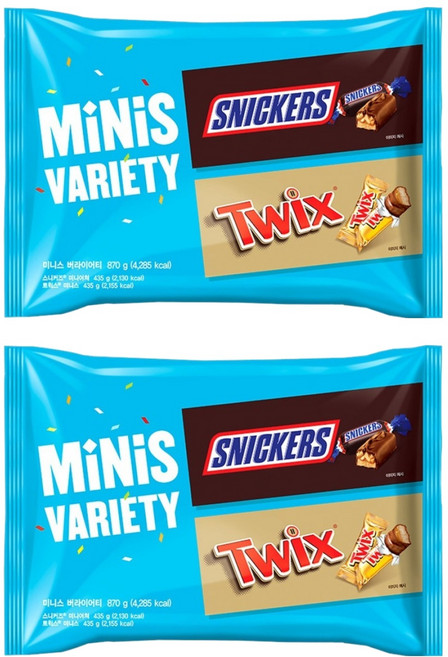 마즈 스니커즈 트윅스 미니스 버라이어티 팩, 870g, 2개