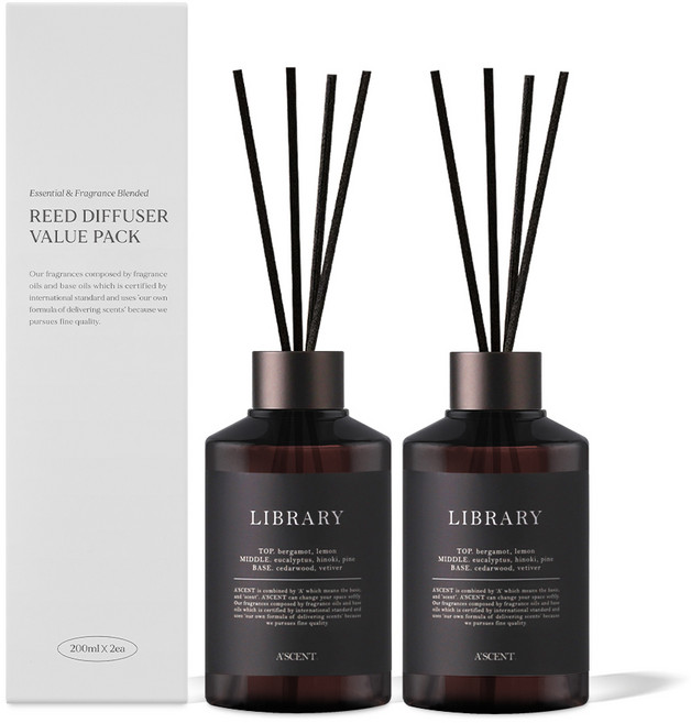 에이센트 퍼퓸드 디퓨저, 라이브러리, 200ml, 2개