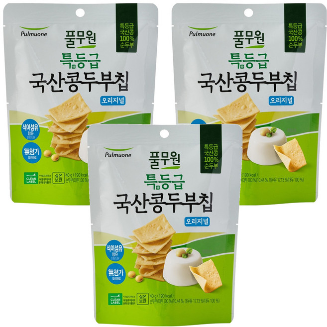 풀무원 특등급 콩 두부칩 오리지널, 40g, 3개