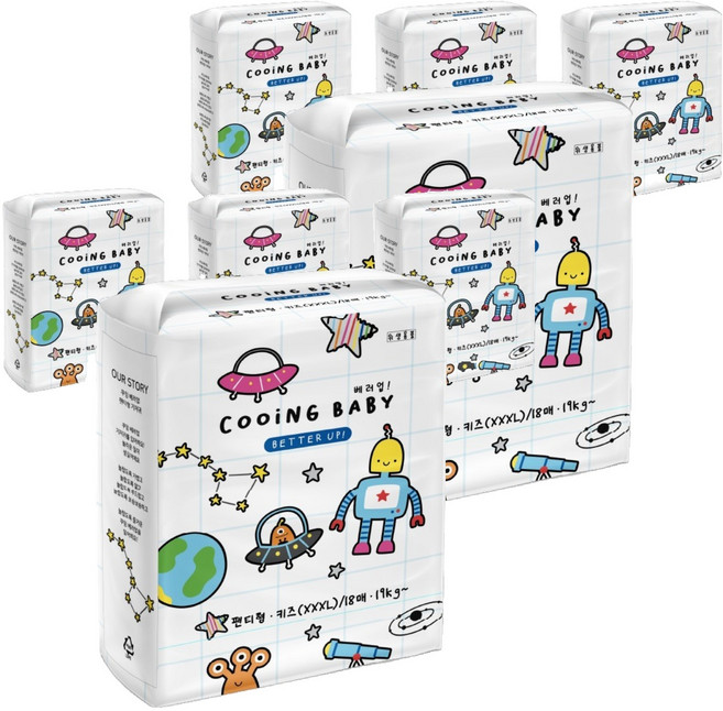 Cooing 베러업 팬티형 기저귀 남녀공용, 키즈형(Kid), 144매