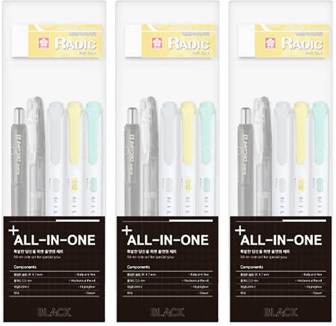ZEBRA 斑馬牌 All-in-one套裝 原子筆+自動筆+螢光筆+擦膠, 多色, 3組