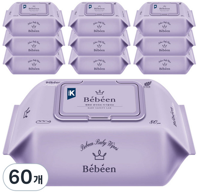 베베앙 센시티브 유아물티슈 캡형, 60g, 80매, 60개