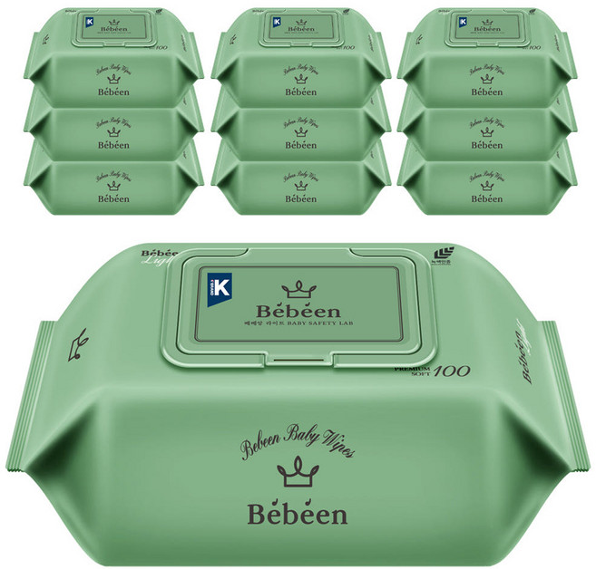 베베앙 라이트 유아물티슈 캡형, 43g, 100매, 10개