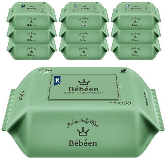 베베앙 라이트 유아물티슈 캡형, 1팩 x 10개