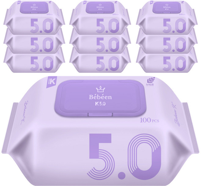 베베앙 K5.0 유아물티슈 캡형, 50g, 100매, 10개