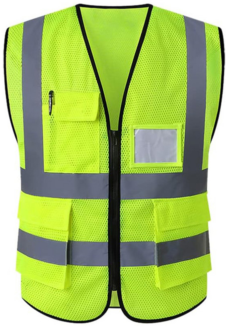 AHOYE 專業級安全反光背心 高能見度反光條 多口袋設計 透氣舒適工作服, 黃色, 1件