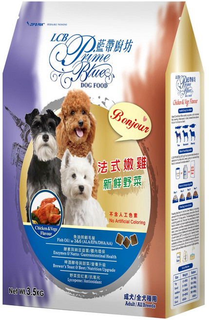 LCB 藍帶廚坊 Chicken & Vege 成犬/全犬種用 3.5KG, 法式嫩雞 + 新鮮野菜, 1袋
