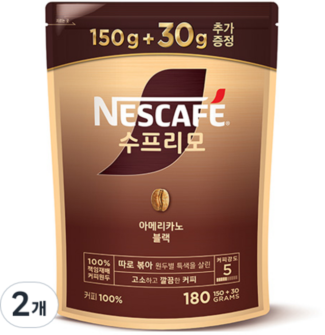 네스카페수프리모 네스카페 아메리카노 블랙 원두커피믹스, 180g, 2개, 1개입